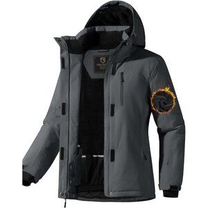 Women's Charcoal Waterproof Hood Ski Snow Jacket Fuzzy Fleece Lined Winter Warm